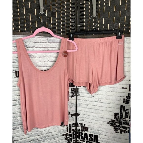 Danskin XL Rose Pink Scoop Neck Tank Top & Elastic Waist Shorts Lounge Set - Picture 1 of 6